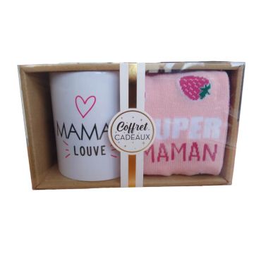 coffret cadeau mug maman louve et chaussette super maman 