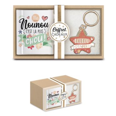 coffret cadeau mug et porte-clés nounou