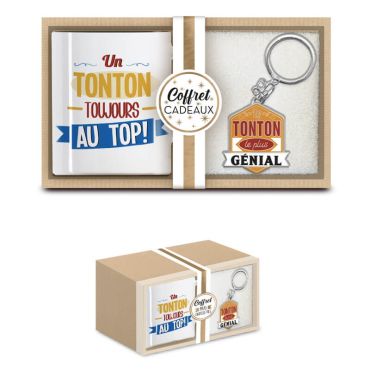 coffret cadeau mug et porte clés tonton