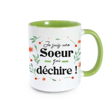 Mug vert Je suis une sœur qui déchire, cadeau pour sœur | jourdefete.com