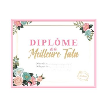 Diplôme de la meilleure tata dans un cadre rose | jourdefete.com