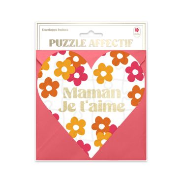 Puzzle cœur "Maman Je t’aime" avec fleurs colorées | jourdefete.com