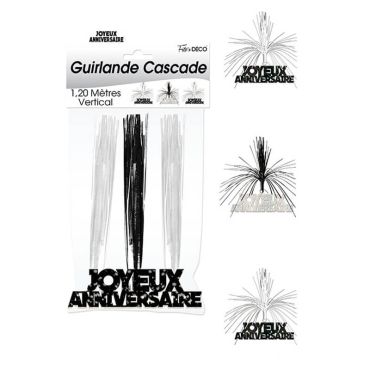 Guirlande Cascade "Joyeux Anniversaire" - Noir et blanc