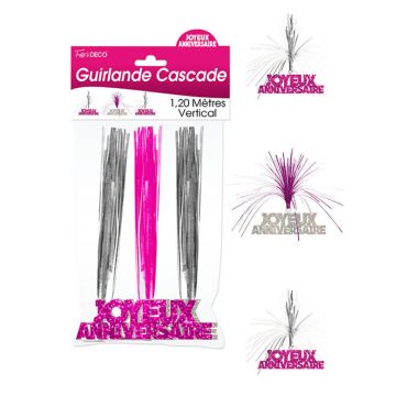 Guirlande Cascade "Joyeux Anniversaire" - Rose et argenté