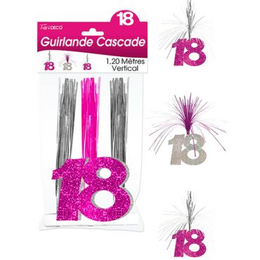 Guirlande Cascade d'anniversaire "18 ans" - Rose et argenté