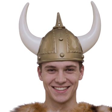 Casque Viking à Cornes réaliste avec finition dorée et cornes blanches | jourdefete.com