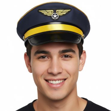 Casquette pilote d’avion déguisement adulte avec visière noire et insigne ailé | jourdefete.com