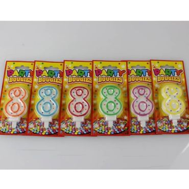 Bougie d'Anniversaire Chiffre 8 - Divers Coloris