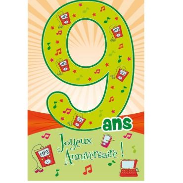 Carte d'Anniversaire Découp'âge avec enveloppe - 9 ans
