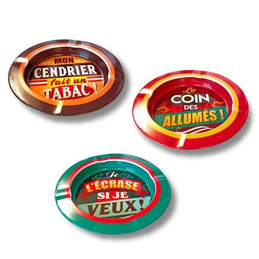 cendrier en métal plat humoristique texte au choix | jourdefete.com