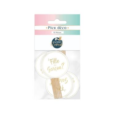 Pack de 12 pics de décoration - Fille ou Garçon ? - Collection Gender Reveal | jourdefete.com