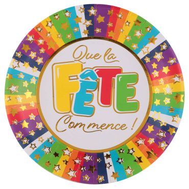 10 assiettes en carton de la collection c'est la fête de 22,5 cm