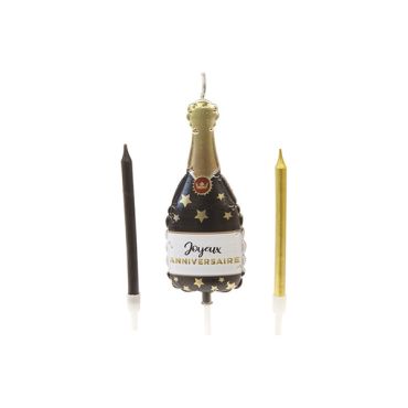 Kit bougies anniversaire bouteille de champagne noir et or | jourdefete.com
