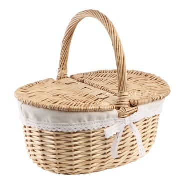 Panier en osier champêtre avec anse et tissu écru pour décoration de mariage | jourdefete.com