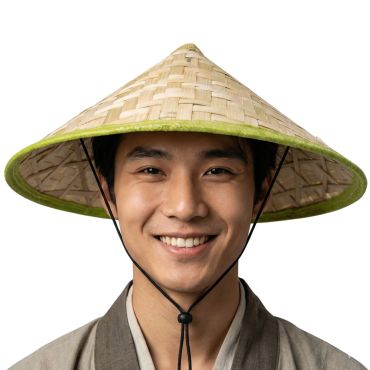 Chapeau chinois en bambou tressé avec bord large | jourdefete.com