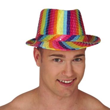 Un beau chapeau borsalino arc-en-ciel avec sequins | jourdefete.com