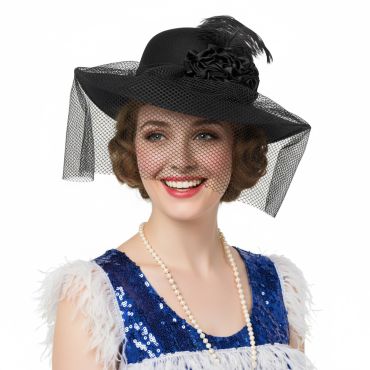 Chapeau Charleston noir avec voilette pour soirée rétro chic | jourdefete.com
