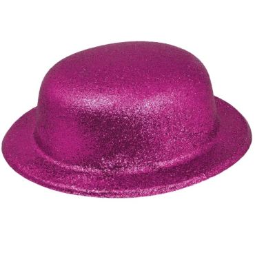 chapeau melon  de déguisement rose fushia