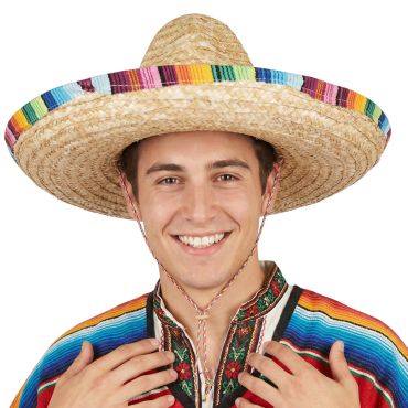 Sombrero mexicain en paille avec bord multicolore | jourdefete.com