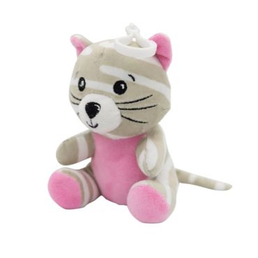Poids ballon peluche chat rayé beige et rose avec attache | jourdefete.com

