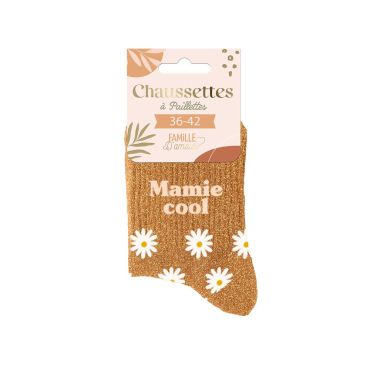 Chaussettes pailletées "Mamie Cool" avec un design floral | jourdefete.com