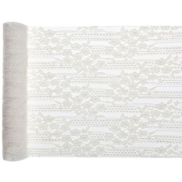 Déroulez ce magnifique chemin de table de dentelle de couleur ivoire | jourdefete.com