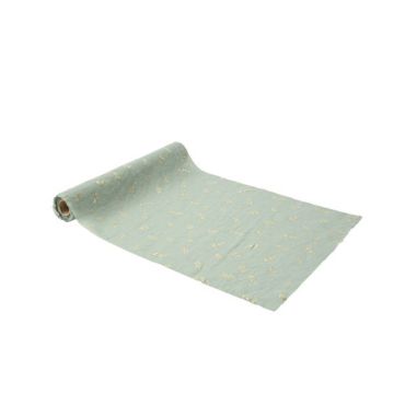 Chemin de table en mousseline vert sauge et or pour décoration de fête | jourdefete.com