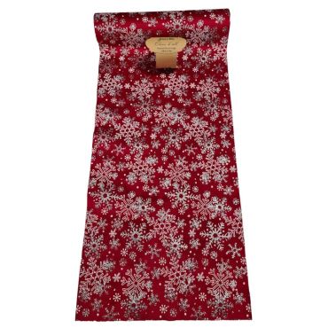 Déroulez ce splendide chemin de table en velours rouge avec des flocons sur votre table de Noël traditionnelle | jourdefete.com
