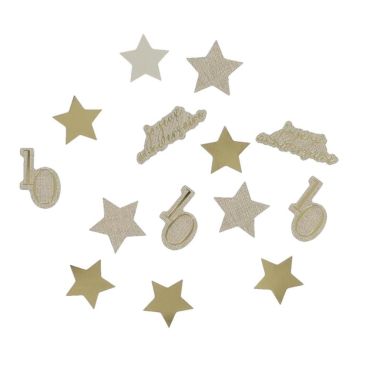 Confettis pour anniversaire 10 ans avec étoiles et texte "Joyeux anniversaire" à effet lin et or | jourdefete.com