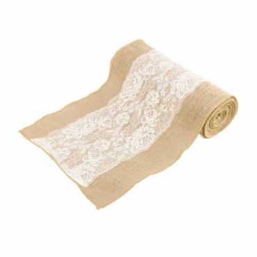 Chemin de Table en Jute avec Dentelle Romantique