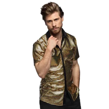 Chemise disco à paillettes dorées pour homme | jourdefete.com