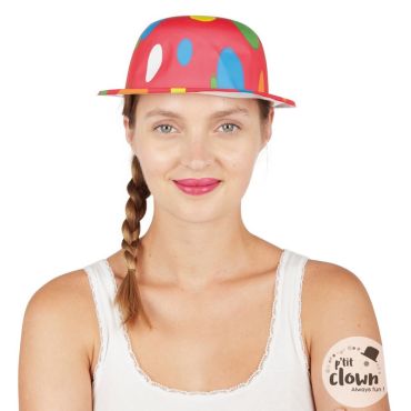 Chapeau melon rouge en PVC pour déguisement clown | jourdefete.com