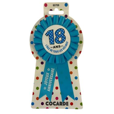 Cocarde anniversaire bleu âge 18 ans