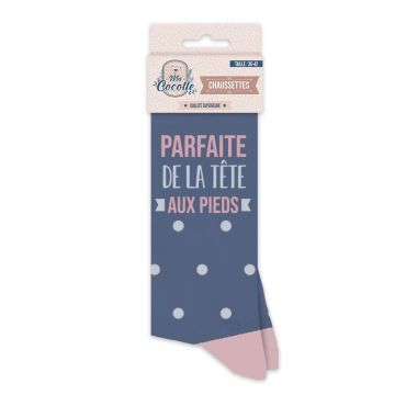 Une paire de chaussette bleu foncé à pois "Parfaite de la tête aux pieds" | jourdefete.com