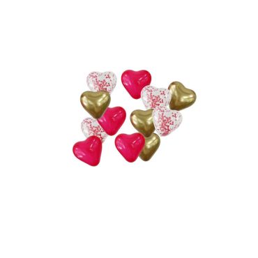 12 Ballons Cœurs Rouges Blancs Or et Transparents avec Confettis Cœurs Rouges