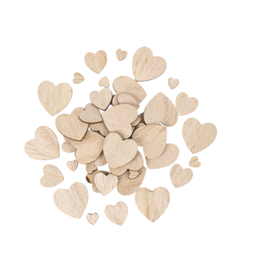Confettis en bois en forme de cœur de différentes tailles | jourdefete.com