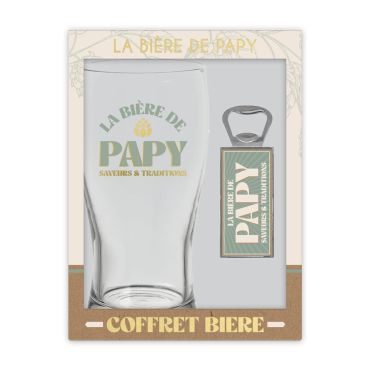 Coffret bière avec verre et décapsuleur "La Bière de Papy" | jourdefete.com
