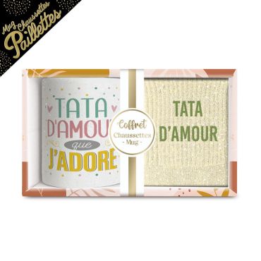 Coffret Mug et Chaussettes à paillettes "Tata d'Amour" pour femme - Collection Famille d'Amour