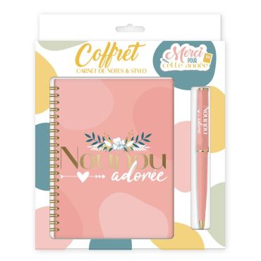 Coffret Carnet de Notes et Stylo - Nounou Adorée | jourdefete.com