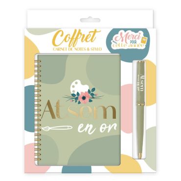 Coffret Carnet de Notes et Stylo - Atsem en or | jourdefete.com