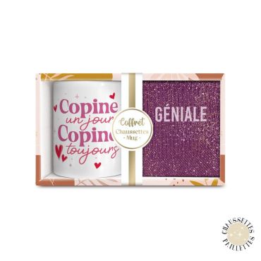 Coffret cadeau mug et chaussettes pailletées Copine Géniale | jourdefete.com