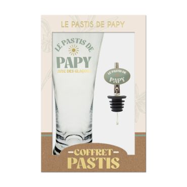 Coffret pastis de Papy avec verre et bec verseur pour apéritif | jourdefete.com