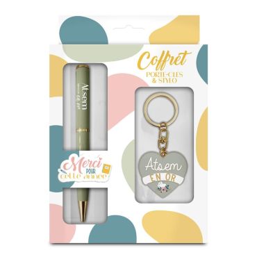 Coffret Porte-Clé et Stylo - Atsem en or | jourdefete.com