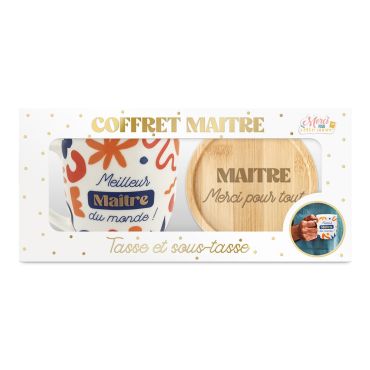 Coffret cadeau avec tasse et sous-tasse pour maître, message "Merci pour tout" | jourdefete.com