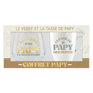 Coffret verre et tasse personnalisés pour papy avec citations amusantes | jourdefete.com Coffret verre et tasse personnalisés pour papy avec citations amusantes | jourdefete.com