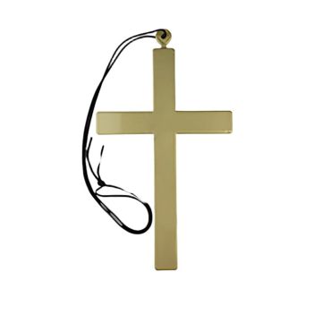 Collier croix en plastique doré déguisement religieux | jourdefete.com