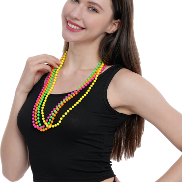 Colliers fluorescents en perles colorées, lot de 4 | jourdefete.com