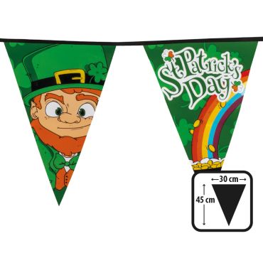 Guirlande fanions Saint-Patrick 8M, décoration verte avec lutin et arc-en-ciel | jourdefete.com
