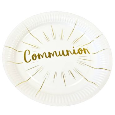 6 Assiettes en Carton - Communion - Or | jourdefete.com