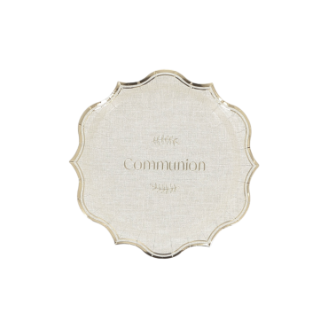 Assiette Communion effet lin et or Ø18 cm – Lot de 8 | jourdefete.com